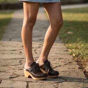 Dolce & Gabbana studded leather dark‎ brown, wood sole, clogs size 38.5